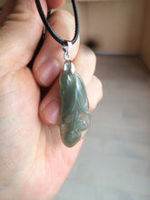 Load image into Gallery viewer, 100% natural icy watery white/dark green Magnolia flower jadeite jade pendant AF86
