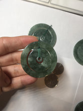 Load image into Gallery viewer, 41.2mm Type A 100% Natural icy dark green/gray Jadeite Jade safety Guardian donut Pendant PB195-3
