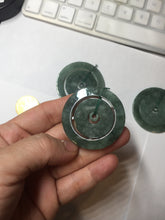 Load image into Gallery viewer, 41.2mm Type A 100% Natural icy dark green/gray Jadeite Jade concentric ring safety Guardian donut Pendant PB195-4
