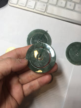 Load image into Gallery viewer, 41.2mm Type A 100% Natural icy dark green/gray Jadeite Jade concentric ring safety Guardian donut Pendant PB195-4
