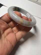 Load image into Gallery viewer, 53.6mm 100% Natural type A dark green purple white carved flowers and golden-painted Jadeite Jade bangle PD92-0263
