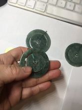 Load image into Gallery viewer, 41.2mm Type A 100% Natural icy dark green/gray Jadeite Jade concentric ring safety Guardian donut Pendant PB195-4
