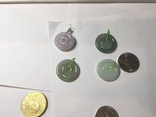 Load image into Gallery viewer, 21-22mm Type A 100% Natural light purple/oily light green/gray Jadeite Jade concentric circle safety Guardian ring Pendant (子母扣,同心环) group PB45

