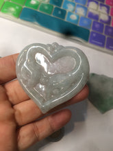 Load image into Gallery viewer, 100% Natural type A light green/white concentric hearts/pinky promise(执子之手，与子偕老) jadeite Jade pendant necklace AZ74
