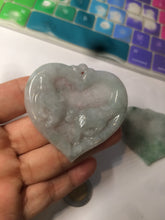 Load image into Gallery viewer, 100% Natural type A light green/white concentric hearts/pinky promise(执子之手，与子偕老) jadeite Jade pendant necklace AZ74
