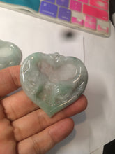 Load image into Gallery viewer, 100% Natural type A light green/white concentric hearts/pinky promise(执子之手，与子偕老) jadeite Jade pendant necklace AZ74
