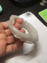 Load image into Gallery viewer, 55.5mm 100% natural light pale pink/white/beige Quartzite (Shetaicui jade) carved flowers bangle XY15
