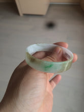Load image into Gallery viewer, 50.8mm Certified type A 100% Natural sunny green/white/purple thin square Jadeite Jade bangle AM77-2829
