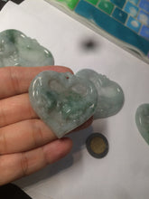 Load image into Gallery viewer, 100% Natural type A light green/white concentric hearts/pinky promise(执子之手，与子偕老) jadeite Jade pendant necklace AZ74
