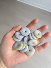 Load image into Gallery viewer, 24-25mm Type A 100% Natural light purple/yellow/white Jadeite Jade Safety Guardian Button donut Pendant/worry stone group BM54
