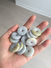 Load image into Gallery viewer, 24-25mm Type A 100% Natural light purple/yellow/white Jadeite Jade Safety Guardian Button donut Pendant/worry stone group BM54
