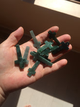 Load image into Gallery viewer, 100% Natural type A dark green/blue/black/gray Guatemala jadeite Jade Hand-held cross or cross pendant group PD93
