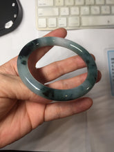 Load image into Gallery viewer, 57.7mm Certified Type A 100% Natural Dark Green Blue Gray Black Moonlit Ink (水墨月色) Round Cut Jadeite Jade Bangle BS148-0737
