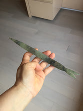 Load image into Gallery viewer, 22cm 100% Natural light green black Xiu Jade Serpentine vantage fish square style hairpin AW20
