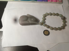 Load image into Gallery viewer, 100% Natural light green/gray/black 3D bunny Quartzite Shetaicui Jade worry stone/desk decor with chain XY94
