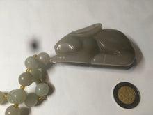 Load image into Gallery viewer, 100% Natural light green/gray/black 3D bunny Quartzite Shetaicui Jade worry stone/desk decor with chain XY94
