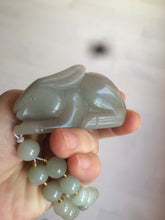 Load image into Gallery viewer, 100% Natural light green/gray/black 3D bunny Quartzite Shetaicui Jade worry stone/desk decor with chain XY94
