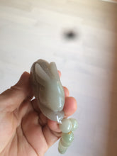 Load image into Gallery viewer, 100% Natural light green/gray/black 3D bunny Quartzite Shetaicui Jade worry stone/desk decor with chain XY94

