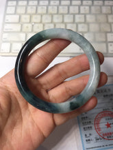 Load image into Gallery viewer, 55.5mm Certified Type A 100% Natural Dark Green Blue Gray Black Moonlit Ink (水墨月色) Round Cut Jadeite Jade Bangle BS149-0742
