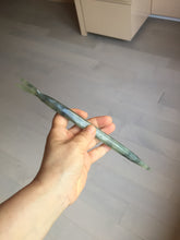 Load image into Gallery viewer, 24cm 100% Natural light green black Xiu Jade Serpentine vantage fish square style hairpin AW22
