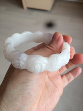 Load image into Gallery viewer, 55.8mm 100% natural white light pink purple carved flowers Quartzite (Shetaicui jade) bangle SY66
