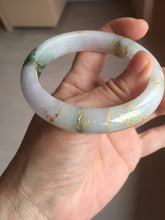 Load image into Gallery viewer, 卖了 56mm 100% Natural type A green white purple carved Plum Blossom golden-painted Jadeite Jade bangle PF16-2327
