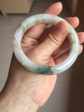 Load image into Gallery viewer, 卖了 56mm 100% Natural type A green white purple carved Plum Blossom golden-painted Jadeite Jade bangle PF16-2327

