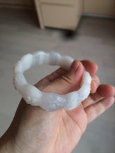 Load image into Gallery viewer, 55.8mm 100% natural white light pink purple carved flowers Quartzite (Shetaicui jade) bangle SY66
