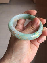 Load image into Gallery viewer, 51.5mm 100% Natural type A sunny green white carved flowers(繁花似锦) golden-painted Jadeite Jade bangle PF15
