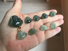 Load image into Gallery viewer, 100% Natural type A icy watery dark green(老油青) happy Buddha jadeite pendant BP178
