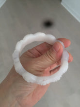 Load image into Gallery viewer, 55.8mm 100% natural white light pink purple carved flowers Quartzite (Shetaicui jade) bangle SY66
