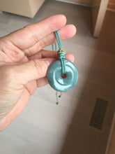 Load image into Gallery viewer, 27-33mm Type A 100% Natural dark green blue Guatemala Jadeite Safety Guardian Button donuts pendant BP179
