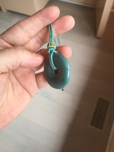 Load image into Gallery viewer, 27-33mm Type A 100% Natural dark green blue Guatemala Jadeite Safety Guardian Button donuts pendant BP179
