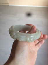 Load image into Gallery viewer, 53mm 100% natural light green/gray/pale pink Quartzite (Shetaicui jade) carved flowers bangle XY90
