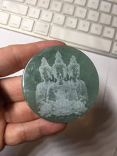 Load image into Gallery viewer, 52.5mm 100% natural blue/gray with fly snow Guatemala  jadeite jade Guanyin (观音) safe and sound pendant/worry stone/decor AA25
