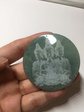 Load image into Gallery viewer, 52.5mm 100% natural blue/gray with fly snow Guatemala  jadeite jade Guanyin (观音) safe and sound pendant/worry stone/decor AA25
