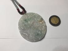 Load image into Gallery viewer, Type A 100% Natural light green/white carved plum blossoms and sika deer (Flowers all the way, 一路繁花)jadeite Jade Pendant  AA26
