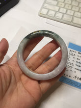 Load image into Gallery viewer, 54.9mm 100% Natural type A dark green purple white carved flowers and golden-painted Jadeite Jade banglePD96-0265
