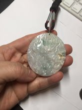 Load image into Gallery viewer, Type A 100% Natural light green/white carved plum blossoms and sika deer (Flowers all the way, 一路繁花)jadeite Jade Pendant  AA26
