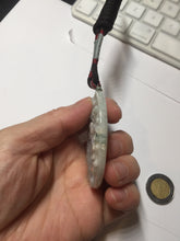 Load image into Gallery viewer, Type A 100% Natural light green/white carved plum blossoms and sika deer (Flowers all the way, 一路繁花)jadeite Jade Pendant  AA26
