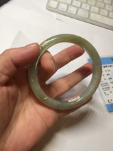 Load image into Gallery viewer, 54.9mm 100% Natural type A dark green yellow carved flowers and golden-painted Jadeite Jade bangle PD97-0277
