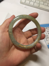 Load image into Gallery viewer, 54.9mm 100% Natural type A dark green yellow carved flowers and golden-painted Jadeite Jade bangle PD97-0277
