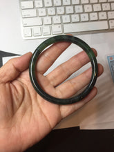 Load image into Gallery viewer, 62mm Certified 100% Natural Fresh Young Green/Dark Green/Black Green Ink Painting (绿水墨) Round Cut Nephrite (Wulanhai 乌兰海碧玉) Bangle HF133-7301
