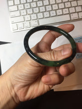 Load image into Gallery viewer, 62mm Certified 100% Natural Fresh Young Green/Dark Green/Black Green Ink Painting (绿水墨) Round Cut Nephrite (Wulanhai 乌兰海碧玉) Bangle HF133-7301
