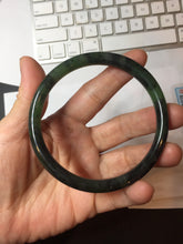 Load image into Gallery viewer, 62mm Certified 100% Natural Fresh Young Green/Dark Green/Black Green Ink Painting (绿水墨) Round Cut Nephrite (Wulanhai 乌兰海碧玉) Bangle HF133-7301
