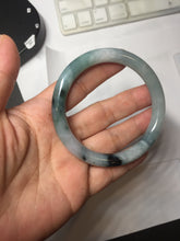 Load image into Gallery viewer, 55.6mm Certified Type A 100% Natural Dark Green Blue Gray Black Moonlit Ink (水墨月色) Round Cut Jadeite Jade Bangle AZ142-0750
