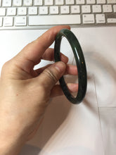 Load image into Gallery viewer, 62mm Certified 100% Natural Fresh Young Green/Dark Green/Black Green Ink Painting (绿水墨) Round Cut Nephrite (Wulanhai 乌兰海碧玉) Bangle HF133-7301

