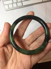 Load image into Gallery viewer, 54.4mm Certified 100% Natural Fresh Young Green/Dark Green/Black Green Ink Painting (绿水墨) Round Cut Nephrite (Wulanhai 乌兰海碧玉) Bangle HF134-7304
