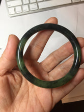 Load image into Gallery viewer, 54.4mm Certified 100% Natural Fresh Young Green/Dark Green/Black Green Ink Painting (绿水墨) Round Cut Nephrite (Wulanhai 乌兰海碧玉) Bangle HF134-7304
