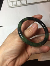 Load image into Gallery viewer, 54.4mm Certified 100% Natural Fresh Young Green/Dark Green/Black Green Ink Painting (绿水墨) Round Cut Nephrite (Wulanhai 乌兰海碧玉) Bangle HF134-7304
